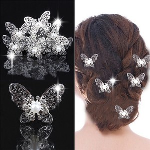 4pcs Wedding Bridal Crystal Rhinestone Diamond Pearl Butterfly