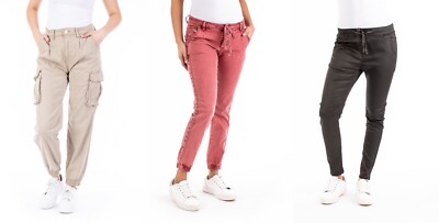 BLUE MONKEY DAMEN JEANS B  WARE NEU ROT KHAKI BEIGE JOGGPANTS CARGO CROPPED