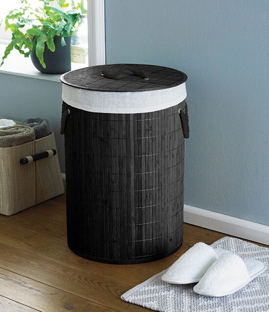Bamboo Laundry Hamper - Charcoal, round, clothes hamper, foldable