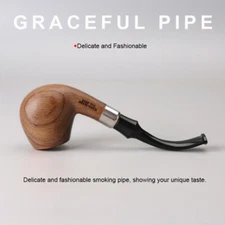 Smoking Pipe Rosewood Tobacco Pipe Bent Stem with Decorative Ring 9mm Filter