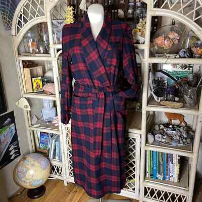 Pendleton 60s Blue and Red Plaid Wool Robe House Coat Vintage Size