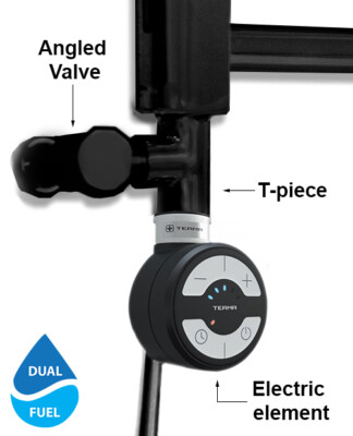 Terma Moa schwarz Dual Fuel Kits thermostatische elektrische Elemente und T-Stücke alle