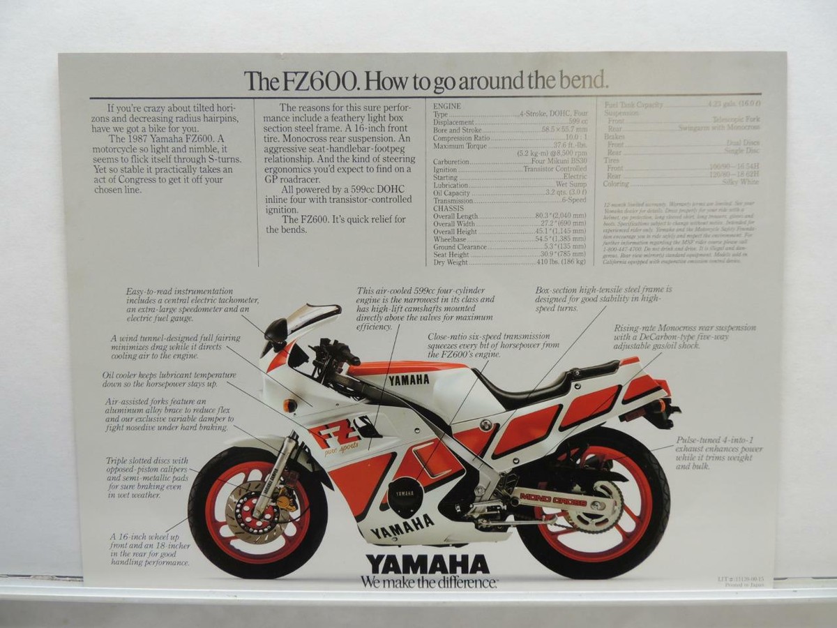 1987 NOS Yamaha FZ600 Dealer Brochure B6704 | eBay