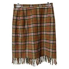 Reclaimed Vintage Brown and Red Wool Plaid Scarf Skirt Size 6P High Waist