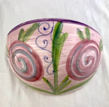 Italian Ceramic Wall Pocket Planter Signed Italy Pink Flower Swirl Herb Garden
