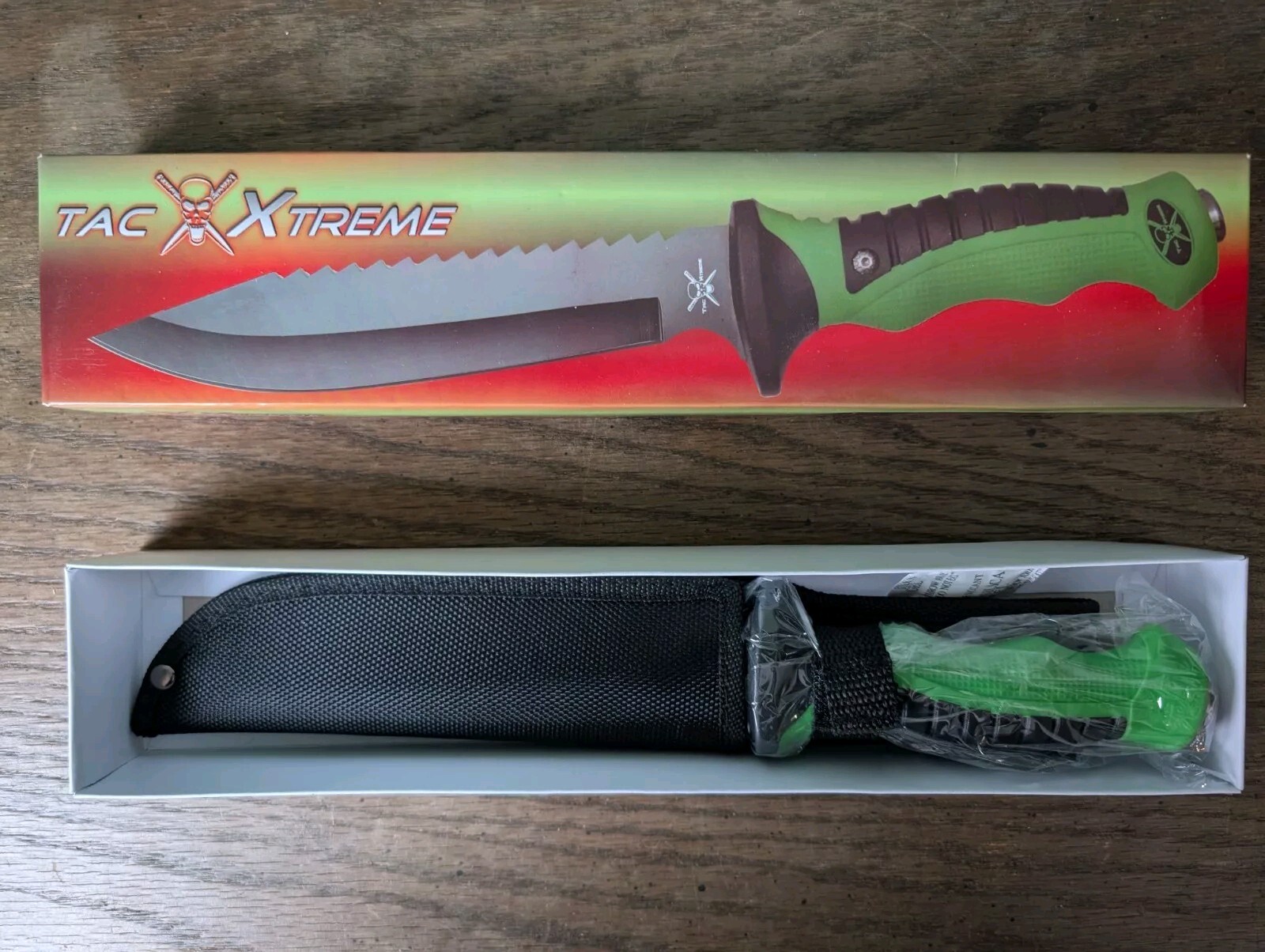 Tac Xtreme 12" Black Blade Green & Black Handle w/ Sheath TX-077GB