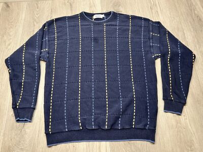 Vintage Oversized Grandpa Sweater Geometric Blue Sz XL Frankenmuth Woolen Mills
