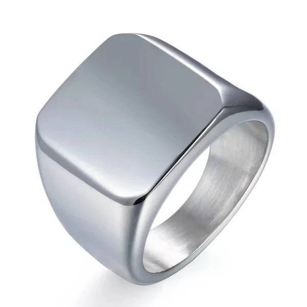 Mens Stainless Steel Ring Square Signet Polished Biker Silver Black Blue Gold. - Image 4 of 4