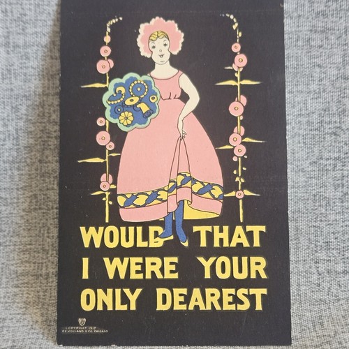 Postcard: Valentine Vtg Floral Bouquet Lady Bonnet P. F. Volland, Unposted 1917