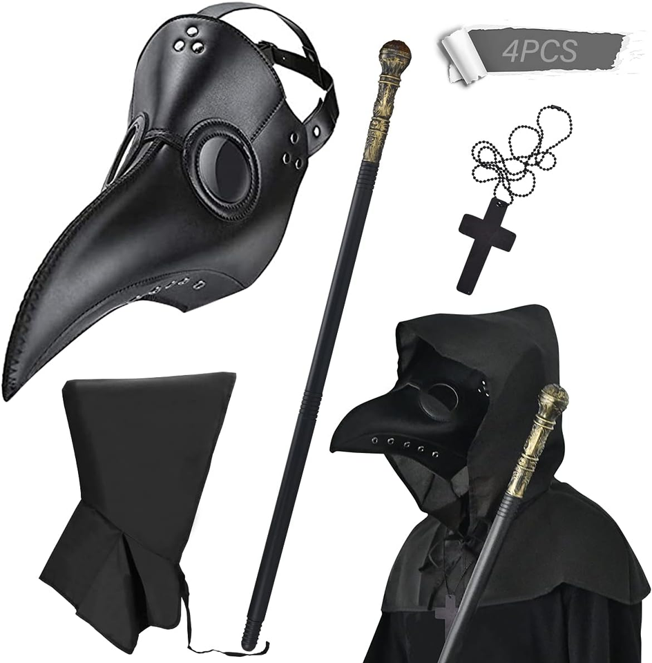 Plague Bird Doctor Mask PU Leather Long Nose Beak Mask with Cloak FREE
