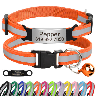 Reflective Nylon Personalized Cat Collar With Free Custom Engraved ID Nameplate