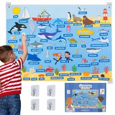 BONNYCO Lavagna di Feltro con 107 Figure di Animali Marini. Giochi Montessori