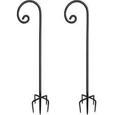 2-Pack 60" Tall Bright Black Adjustable Shepherd Hooks - Metal Garden Poles for 