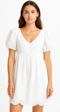 Adrianna by Adrianna Papell Women's White Eyelet A-Line Puff Sleeve Dress Size 6