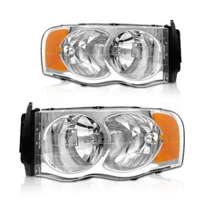 Pair Headlights For 2002-2005 Dodge Ram 1500 2500 3500 Chrome Amber Headlamps Pair Headlights For 2002-2005 Dodge Ram 1500 2500 3500 Chrome Amber Headlamps