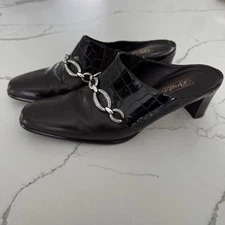 Brighton Twiggy Mule Womens 7.5M Brown Leather Croc Print Patent Leather Slip On