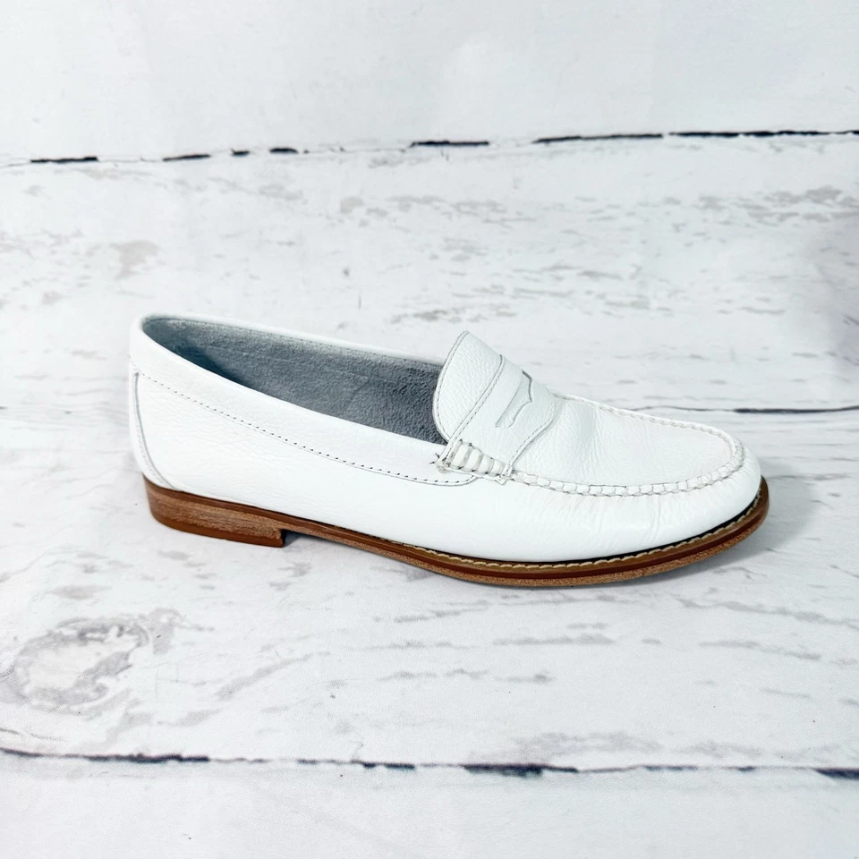 Zapatos Mocasines Bass Weejuns Para Mujer 9.5M Blanco Penny Sin Cordones Cuero Foto 3 de 4