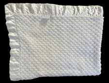 Vintage White Quiltex Detail Satin Trim Edge Baby Blanket Acrylic Made In USA
