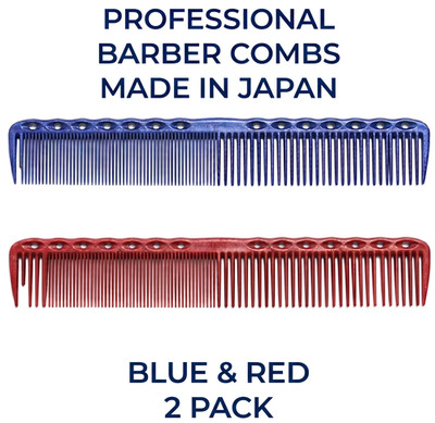 YS Park YS-336 Professional Barber Cutting Comb 2 Pack Blue Red Japan