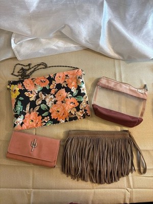 American Eagle Outfitters Suede Fringe Wristlet & Multi-Bag Pouch Bundle
