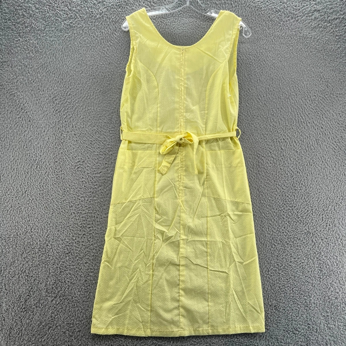 Vintage 60's 70s Dress Womens 10 Yellow Sleeveless Full Zip Belted Scoop Neck