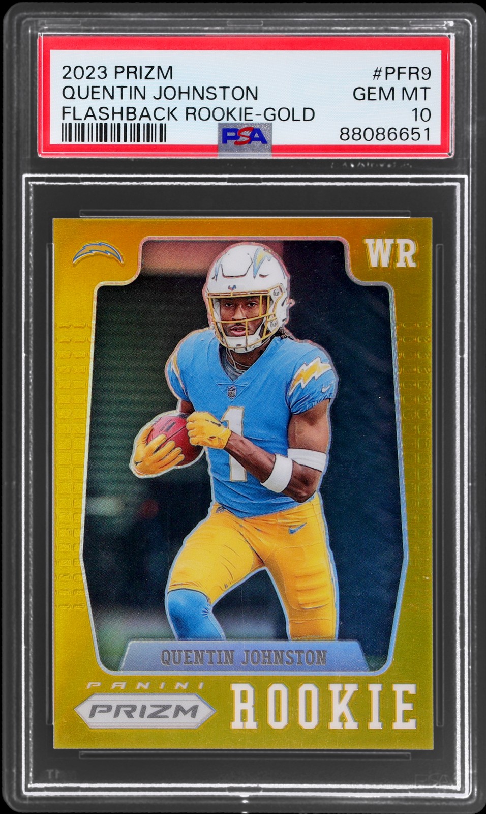 2023 Panini Prizm Quentin Johnston #PFR9 PSA 10 RC Flashback Rookie Gold Prizm