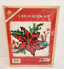 Vintage Poinsettia Latch Hook Kit Christmas 12 x 12 National Yarn Crafts New