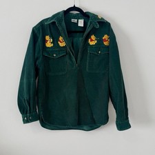 Vintage Disney Store Winnie the Pooh Green Corduroy Pullover Shirt Small