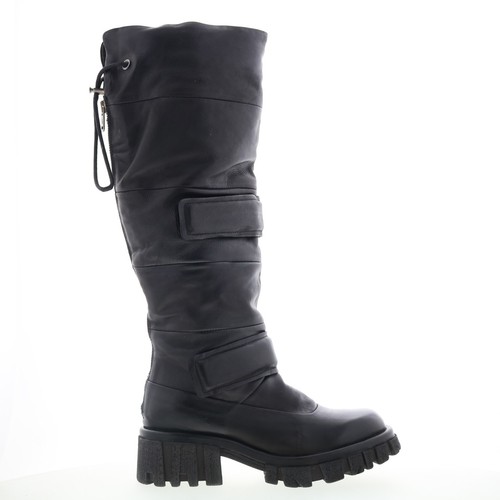 A.S. 98 Halpert Damen Schwarz Leder Reißverschluss Kniehohe Stiefel - Bild 1 von 8