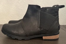Sorel Boots Womens Size 6 Emelie Chelsea Ankle Bootie NL2671-010 Black Leather