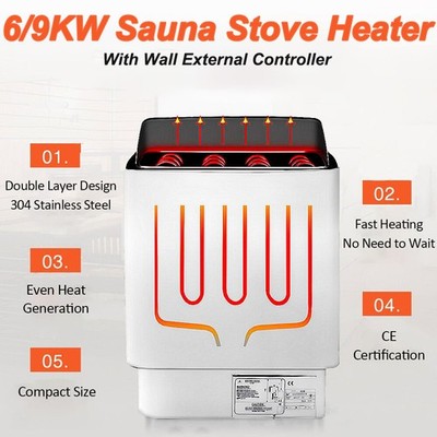 6/9KW-220-240V SAUNA HEATER STOVE for Computer Room & HOME DRY Sauna BATH SHOWER