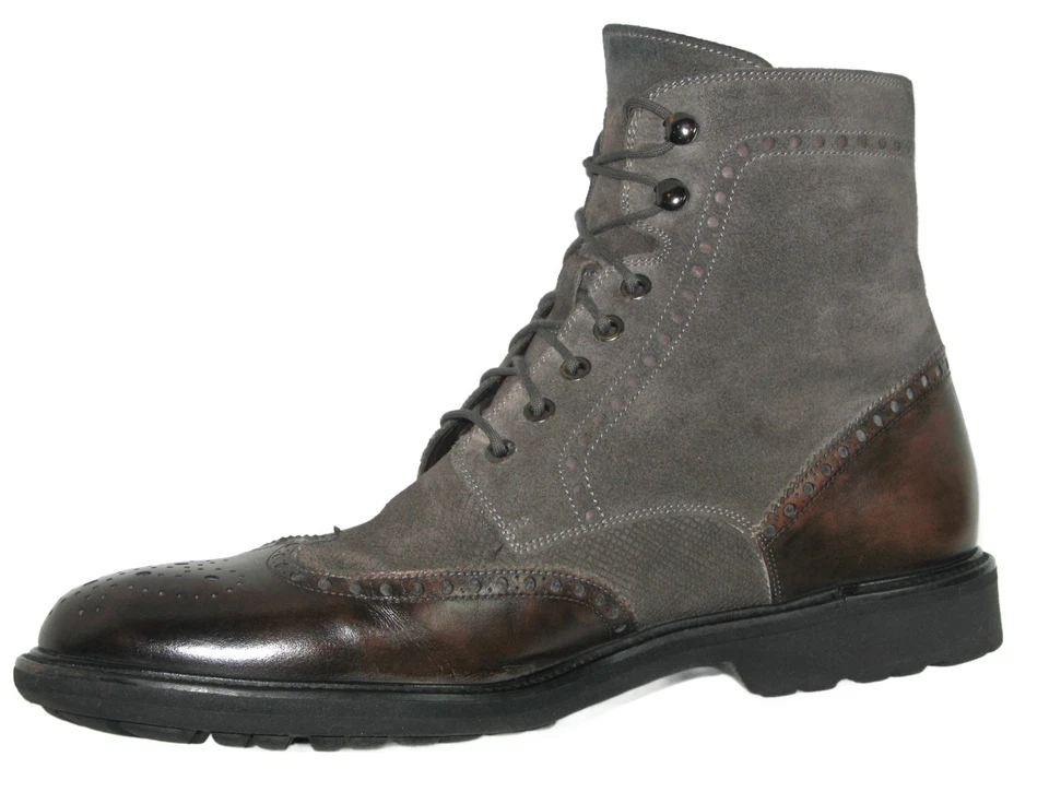 Magnanni Wingtip Dress Ankle Boots Men Size 10.5 M Gray Suede + Brown Leather - Image 3 of 4