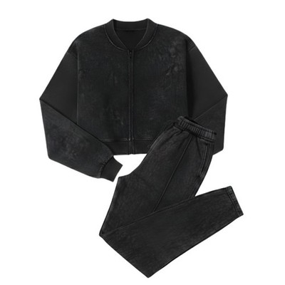 Womens Wash Ladies 2Pc Zip Tracksuit Loungewear Bomber Jacket Trouser Co-ord Set