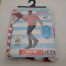 Where's Waldo by RUBIES Adult Costume LARGE Shirt Hat Eyewear Cosplay Fits 44"