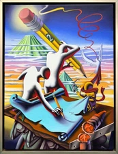 Mark Kostabi "Be Sharp" 2013 | Original Painting on Canvas | 25x19" Framed