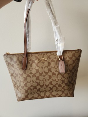 Coach Women's Outline Signature Zip Tote - Khaki Saddle2