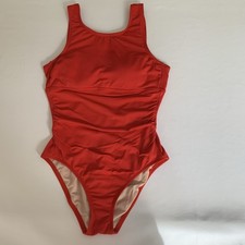 Kona Sol Swimsuit One Piece Women L Red Ruched Padded Vacation Beach Feminine