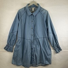 Denim Dress Cotton A-Line Drop Waist Size L Cowgirl Western Ranch Cozy Comfort