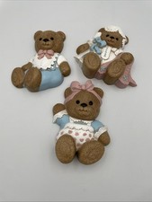 Burwood Vintage Set of 3 Teddy Bear Wall Plaques Nursery Baby Child Pink Blue B1