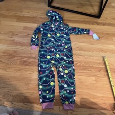 Cat  Jacks Girl  s Holiday Tree One Piece Pajamas Green Fleece Size XS 4/5