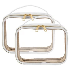 2pcs Clear Toiletry Bag PVC Clear Makeup Bag with Handle, White