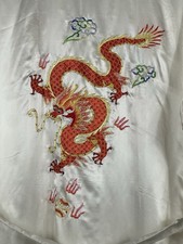 VTG Pearls 100 Silk Robe Ivory Dragon Embroidery Kimono Style Short Sleeve L