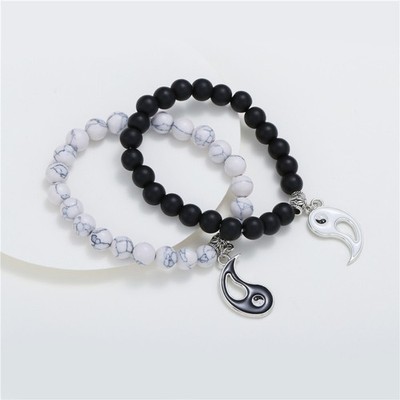2Pcs/Set Couples Distance Bracelet Classic White Black Yin Yang Beaded Bracelets