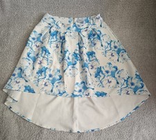 Wolf&Whistle White and Blue Floral Skirt Low High Hem Very Elegant