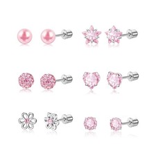 6 Pairs Toddler Earrings,Hypoallergenic Titanium Screw Back Earrings for Girls W