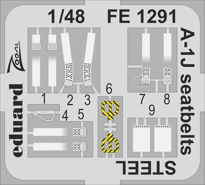 Eduard Accessories FE1291 - 1:48 A-1J Seatbelts STEEL - New