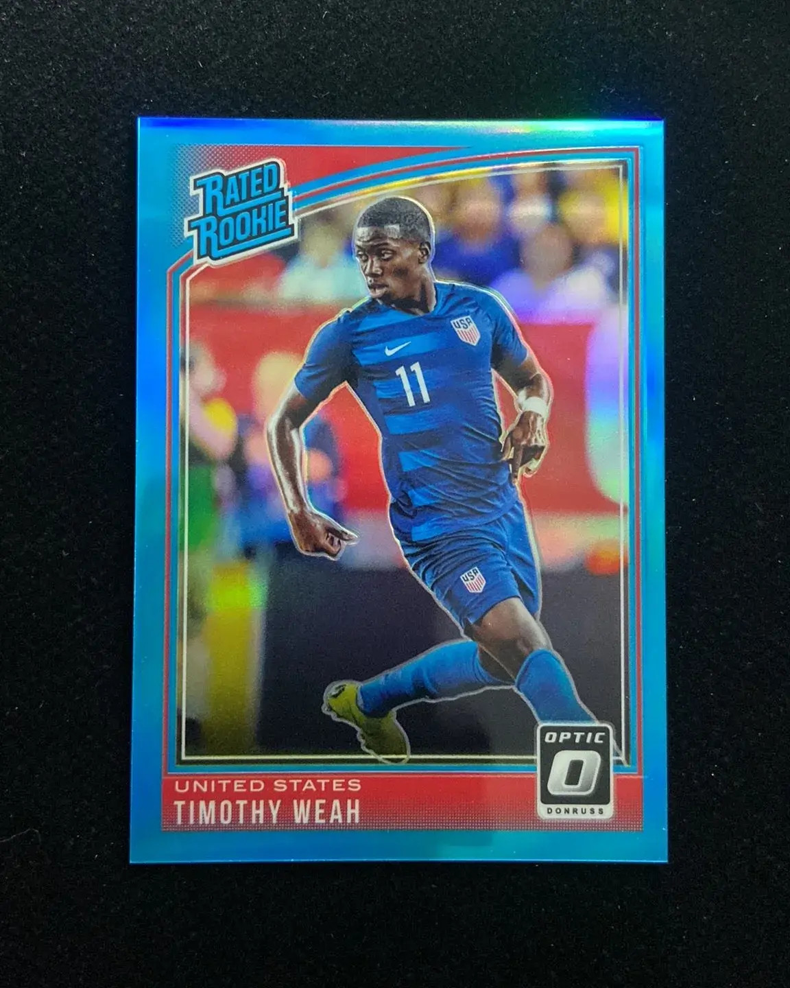 2018-19 Panini Donruss Optic Aqua #198 Timothy Weah RC Rated Rookie 055/149 USA