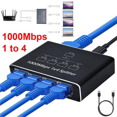 #ad RJ45 Gigabit Ethernet Splitter 1000Mbps LAN Network Internet 1 to 4 Out Adapter $12.96