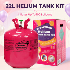 Helium Tank for Balloon GreatWhip 22L Inflate Up to 100 x 9" Balloons Pump Kit