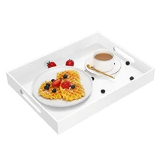 Acrylic Serving Trays with Handles, 16"x 12" Rectangle Sturdy Breakfast Tray,...